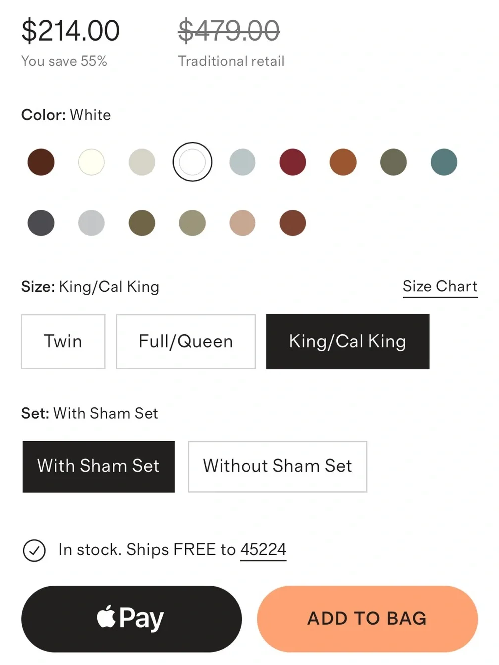 Quince European Linen Double Flange Duvet Cover Set White King/Cal King